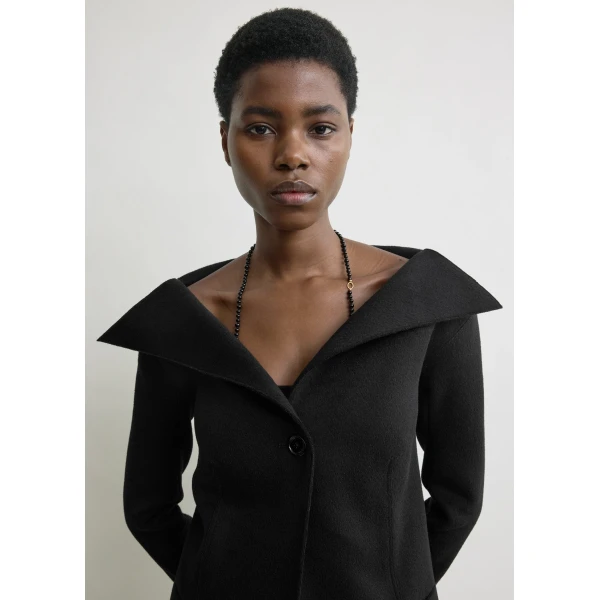 Totême Open collar wool jacket in Black - Jackets - Scandinavian Minimalist Luxury at Coveti