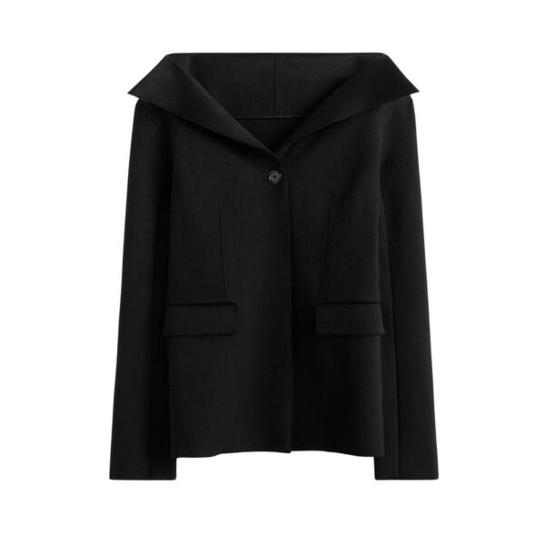 Totême Open collar wool jacket in Black - Jackets - Scandinavian Minimalist Luxury at Coveti