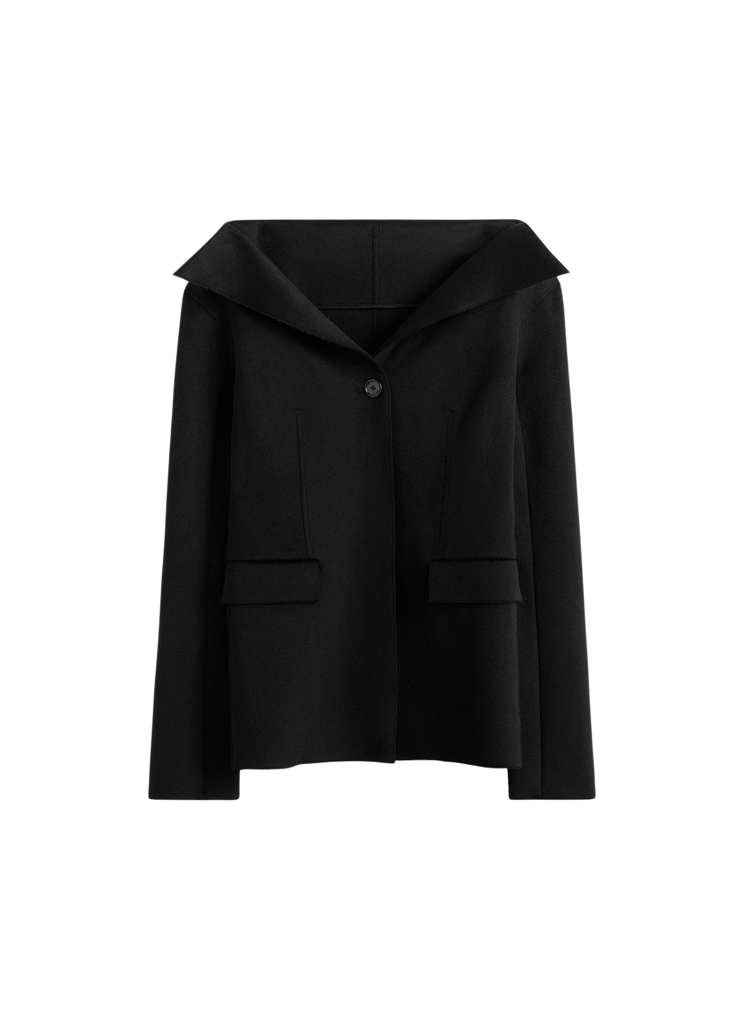 Totême Open collar wool jacket in Black - Jackets - Scandinavian Minimalist Luxury at Coveti