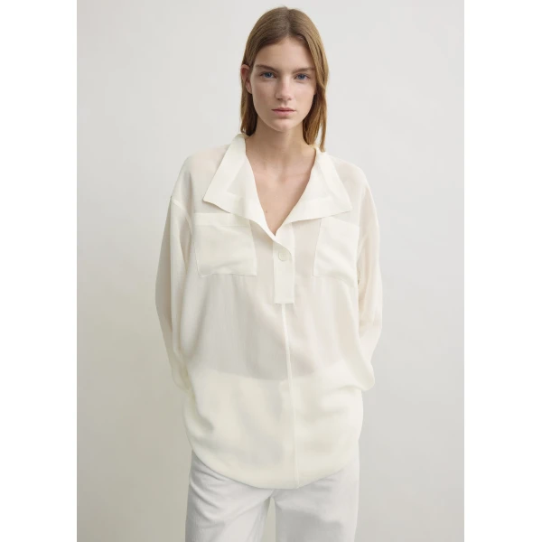 Totême Overlapping collar blouse in Milk - Tops - Scandinavian Minimalist Luxury at Coveti