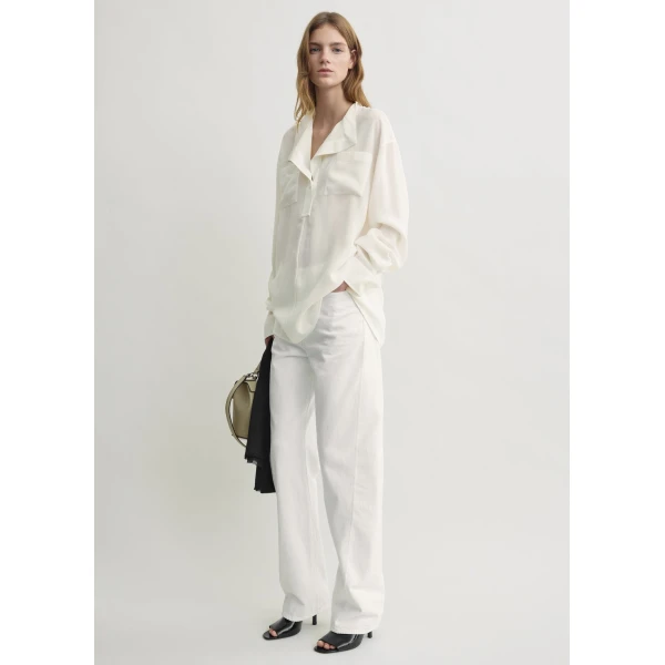 Totême Overlapping collar blouse in Milk - Tops - Scandinavian Minimalist Luxury at Coveti