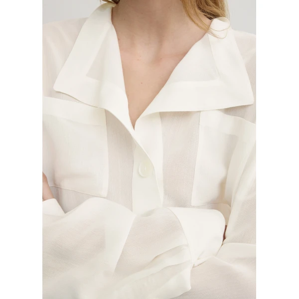 Totême Overlapping collar blouse in Milk - Tops - Scandinavian Minimalist Luxury at Coveti