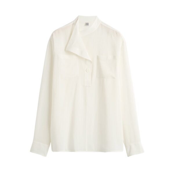 Totême Overlapping collar blouse in Milk - Tops - Scandinavian Minimalist Luxury at Coveti