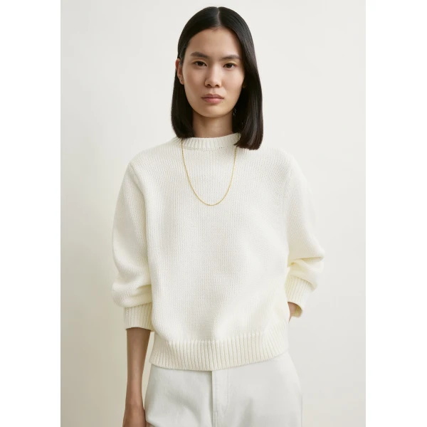 Totême Oversized crew knit in Macadamia - Knitwear - Scandinavian Minimalist Luxury at Coveti