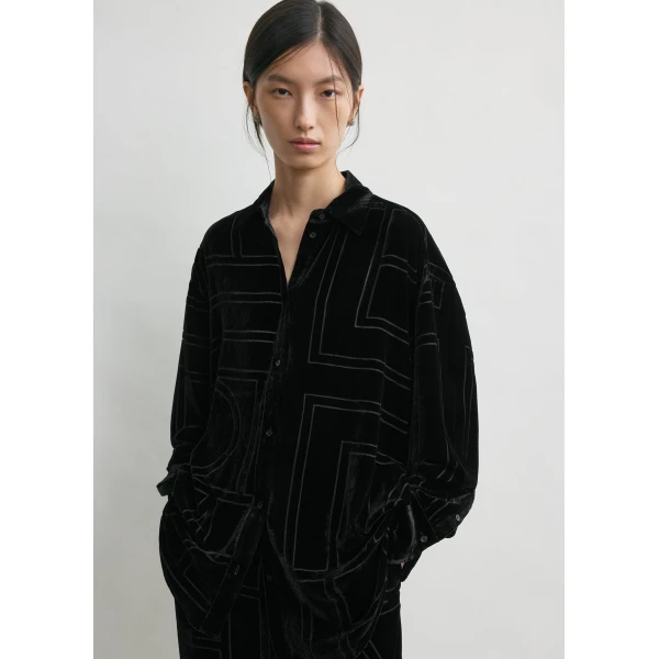 Totême Oversized devoré shirt in Black - Tops - Scandinavian Minimalist Luxury at Coveti