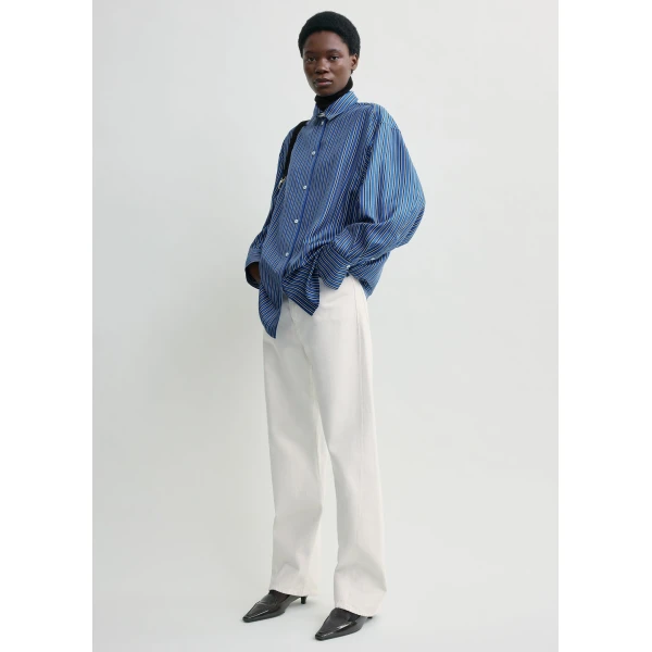 Totême Oversized striped shirt in Blue / Navy - Tops - Scandinavian Minimalist Luxury at Coveti