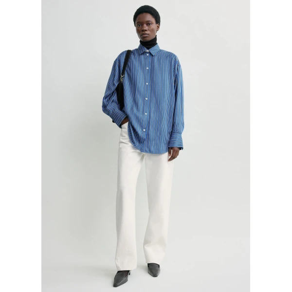 Totême Oversized striped shirt in Blue / Navy - Tops - Scandinavian Minimalist Luxury at Coveti