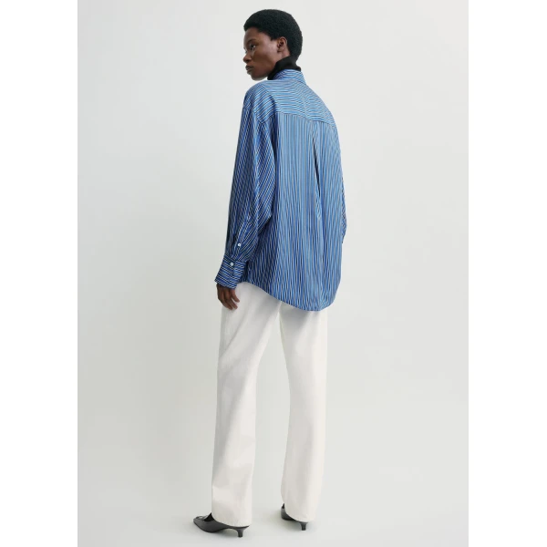 Totême Oversized striped shirt in Blue / Navy - Tops - Scandinavian Minimalist Luxury at Coveti