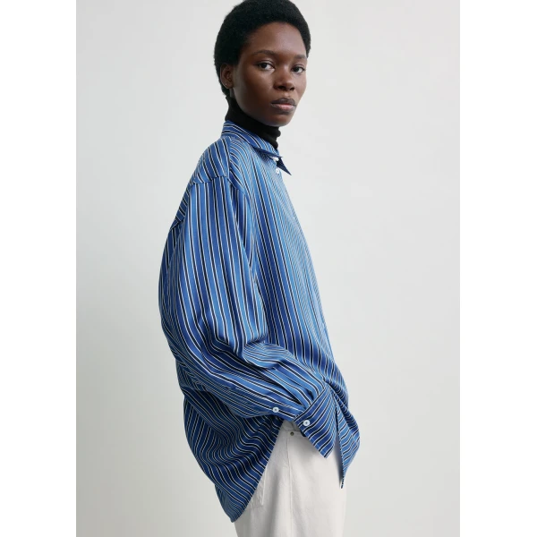 Totême Oversized striped shirt in Blue / Navy - Tops - Scandinavian Minimalist Luxury at Coveti