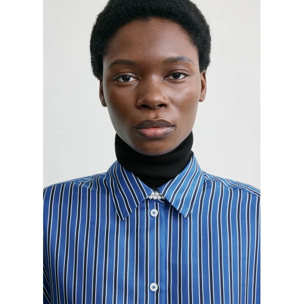 Totême Oversized striped shirt in Blue / Navy - Tops - Scandinavian Minimalist Luxury at Coveti