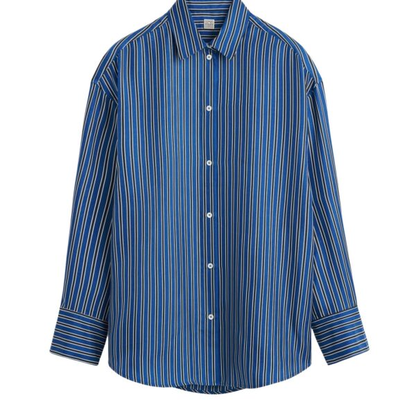 Totême Oversized striped shirt in Blue / Navy - Tops - Scandinavian Minimalist Luxury at Coveti