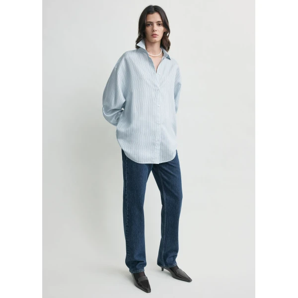Totême Oversized striped shirt in Ice / White - Tops - Scandinavian Minimalist Luxury at Coveti