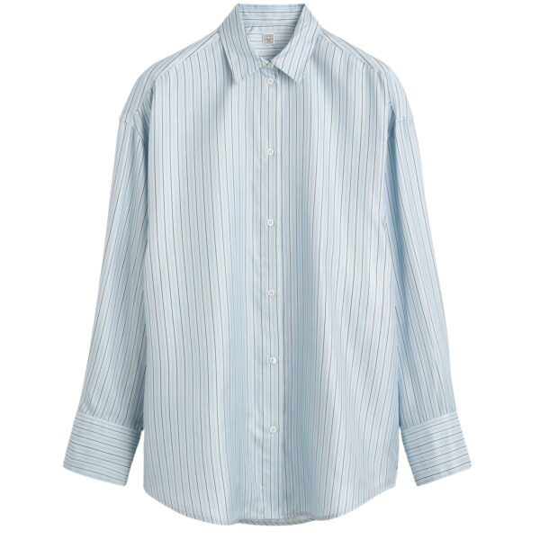 Totême Oversized striped shirt in Ice / White - Tops - Scandinavian Minimalist Luxury at Coveti