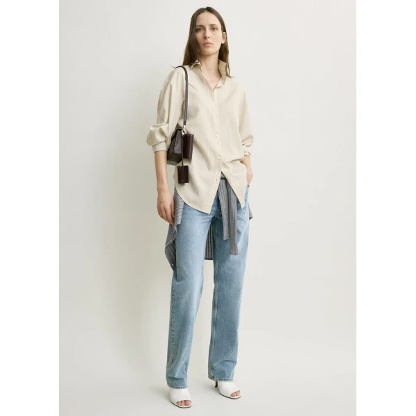 Totême Oversized striped shirt in Yellow / Sky - Tops - Scandinavian Minimalist Luxury at Coveti