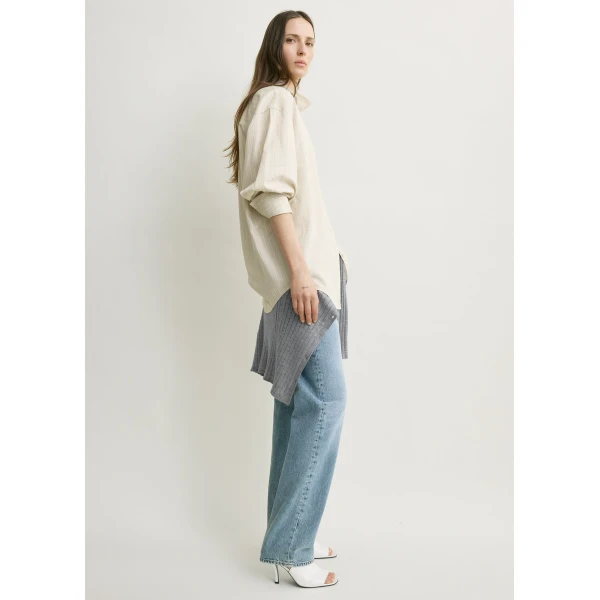 Totême Oversized striped shirt in Yellow / Sky - Tops - Scandinavian Minimalist Luxury at Coveti