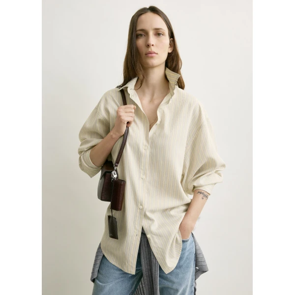 Totême Oversized striped shirt in Yellow / Sky - Tops - Scandinavian Minimalist Luxury at Coveti