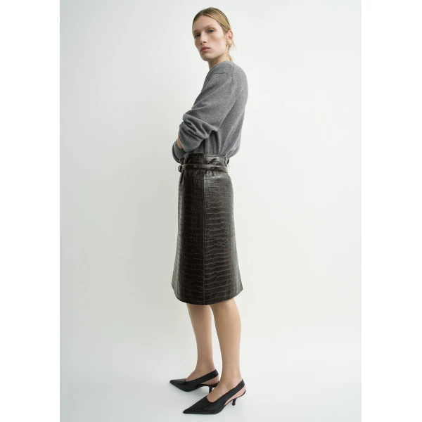 Totême Paneled croco-embossed skirt in Dark brown - Skirts - Scandinavian Minimalist Luxury at Coveti