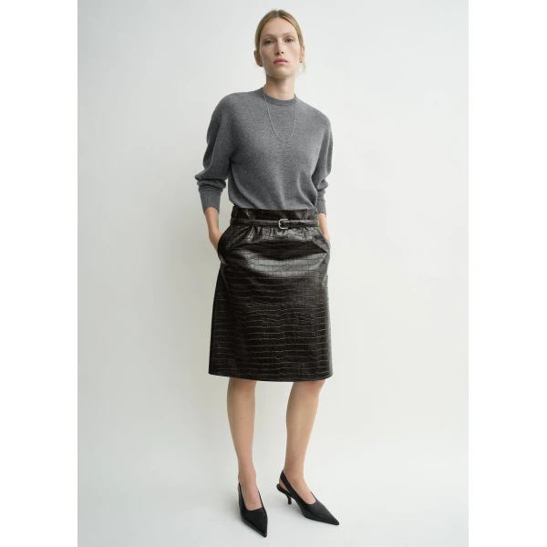 Totême Paneled croco-embossed skirt in Dark brown - Skirts - Scandinavian Minimalist Luxury at Coveti