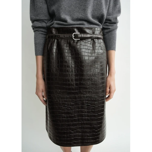 Totême Paneled croco-embossed skirt in Dark brown - Skirts - Scandinavian Minimalist Luxury at Coveti