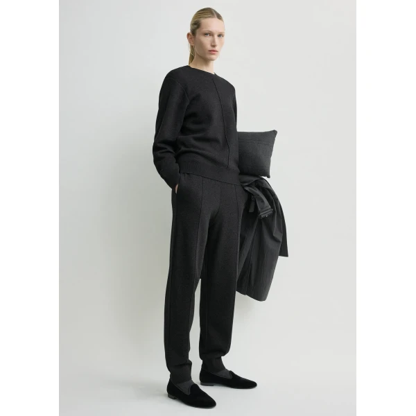 Totême Pintucked sweater charcoal in Charcoal melange - Knitwear - Scandinavian Minimalist Luxury at Coveti