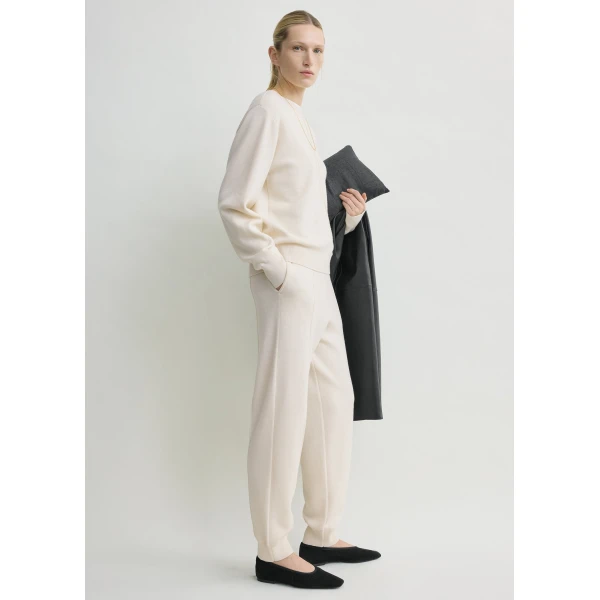 Totême Pintucked sweater in Ecru - Knitwear - Scandinavian Minimalist Luxury at Coveti