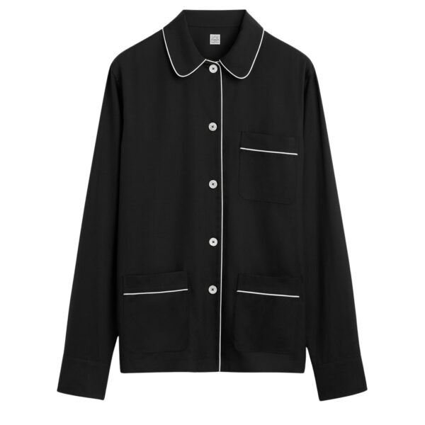 Totême Piped pj top in Black - Tops - Scandinavian Minimalist Luxury at Coveti