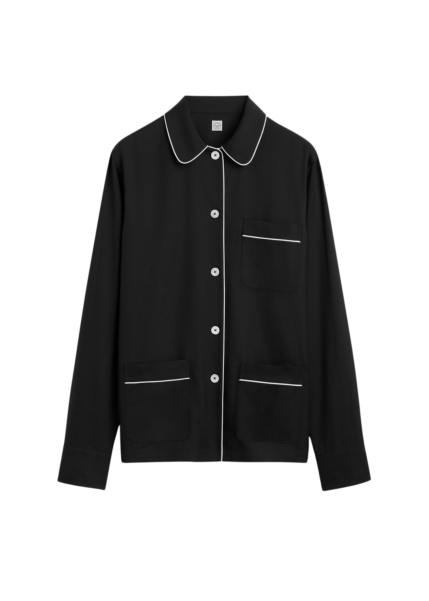 Totême Piped pj top in Black - Tops - Scandinavian Minimalist Luxury at Coveti