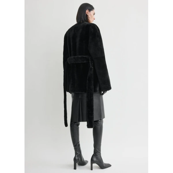 Totême Plush shearling jacket in Black - Jackets - Scandinavian Minimalist Luxury at Coveti
