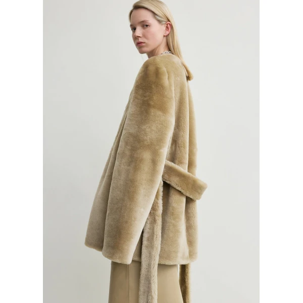 Totême Plush shearling jacket in Rye - Jackets - Scandinavian Minimalist Luxury at Coveti