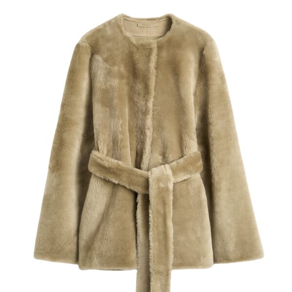 Totême Plush shearling jacket in Rye - Jackets - Scandinavian Minimalist Luxury at Coveti