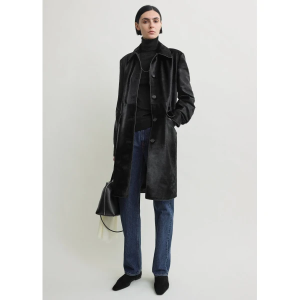 Totême Pony hair coat in Black - Coats - Scandinavian Minimalist Luxury at Coveti