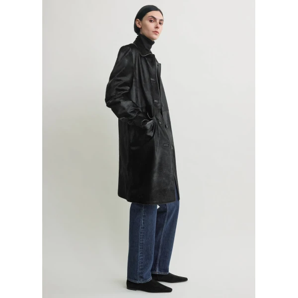 Totême Pony hair coat in Black - Coats - Scandinavian Minimalist Luxury at Coveti