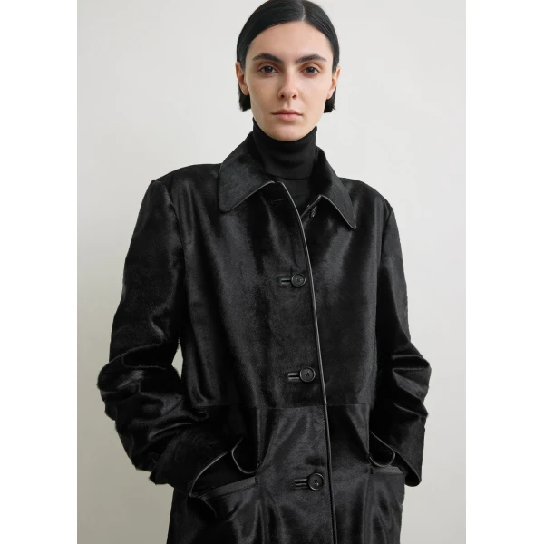 Totême Pony hair coat in Black - Coats - Scandinavian Minimalist Luxury at Coveti
