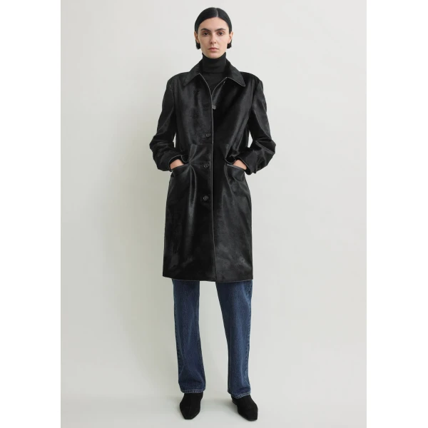 Totême Pony hair coat in Black - Coats - Scandinavian Minimalist Luxury at Coveti