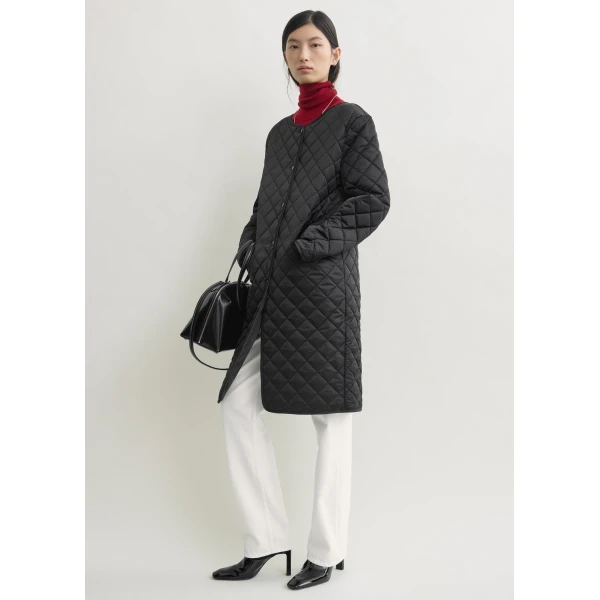 Totême Quilted collarless coat in Black - Coats - Scandinavian Minimalist Luxury at Coveti