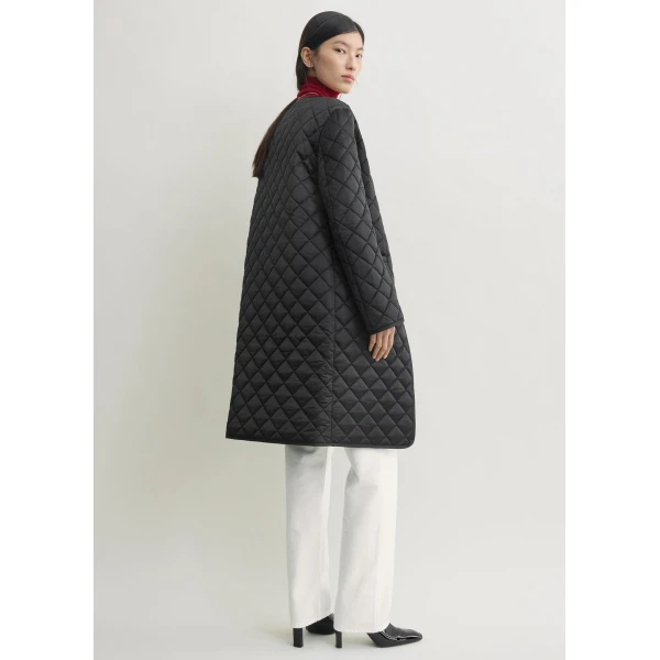 Totême Quilted collarless coat in Black - Coats - Scandinavian Minimalist Luxury at Coveti