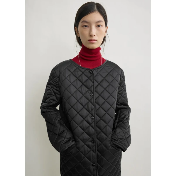 Totême Quilted collarless coat in Black - Coats - Scandinavian Minimalist Luxury at Coveti