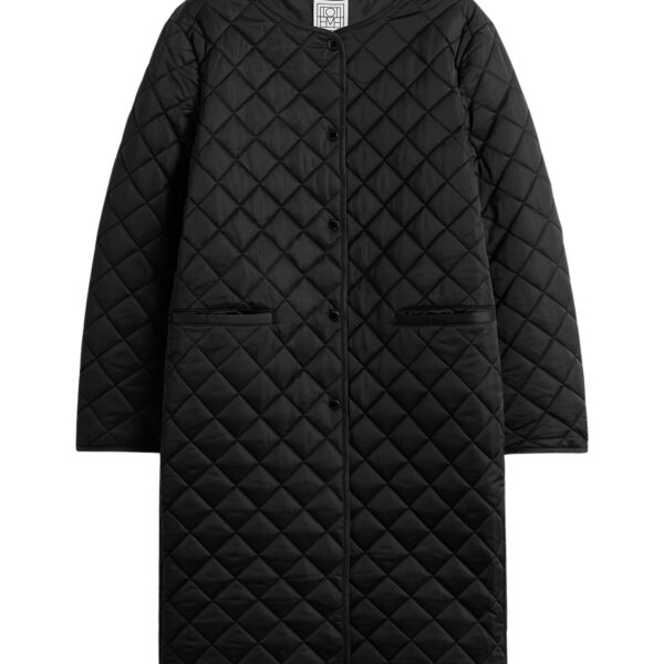 Totême Quilted collarless coat in Black - Coats - Scandinavian Minimalist Luxury at Coveti