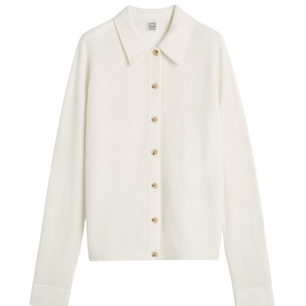 Totême Raglan-sleeve cashmere cardigan in Talc - Knitwear - Scandinavian Minimalist Luxury at Coveti