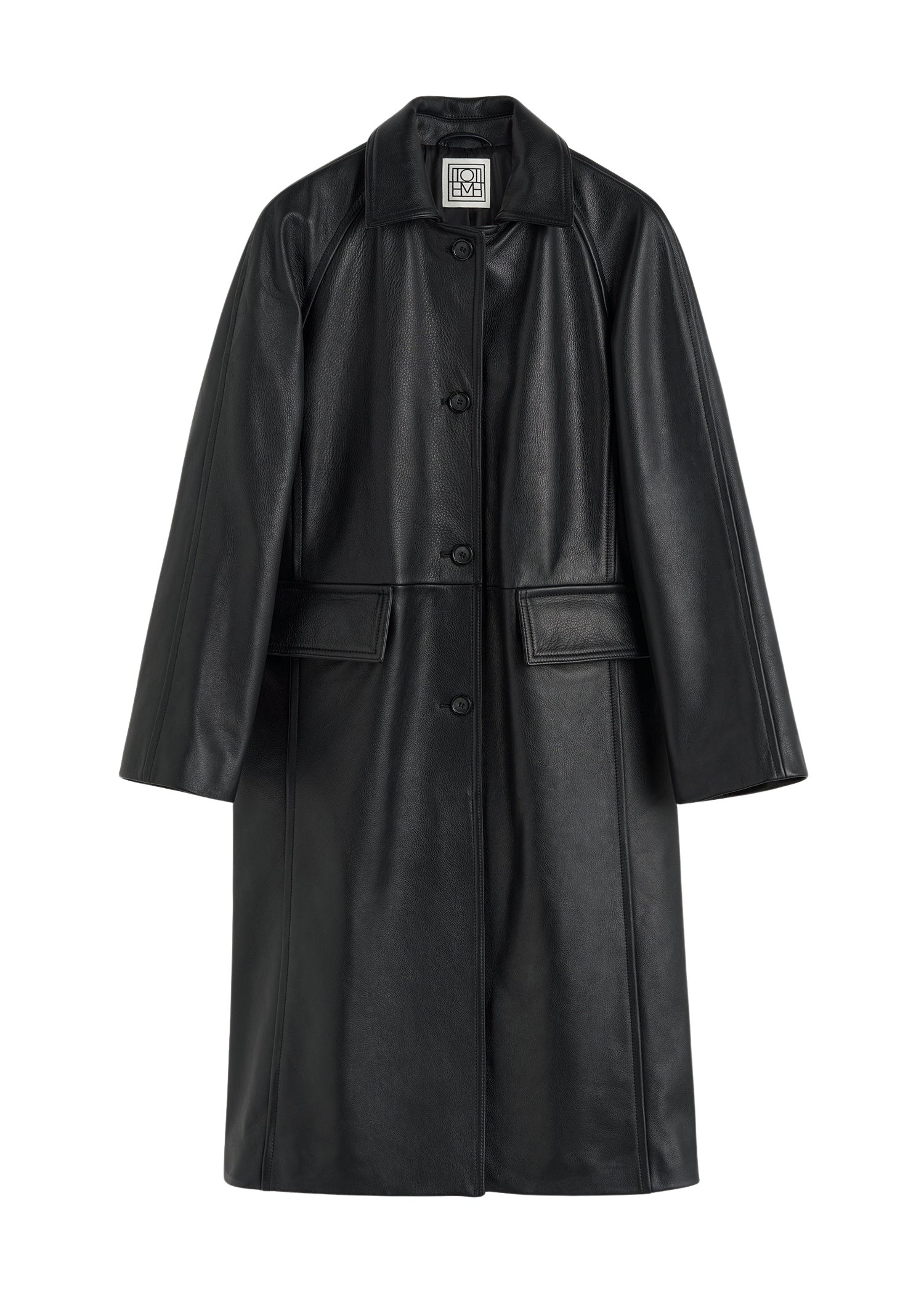 Totême Raglan-sleeve leather coat in Black - Coats - Scandinavian Minimalist Luxury at Coveti