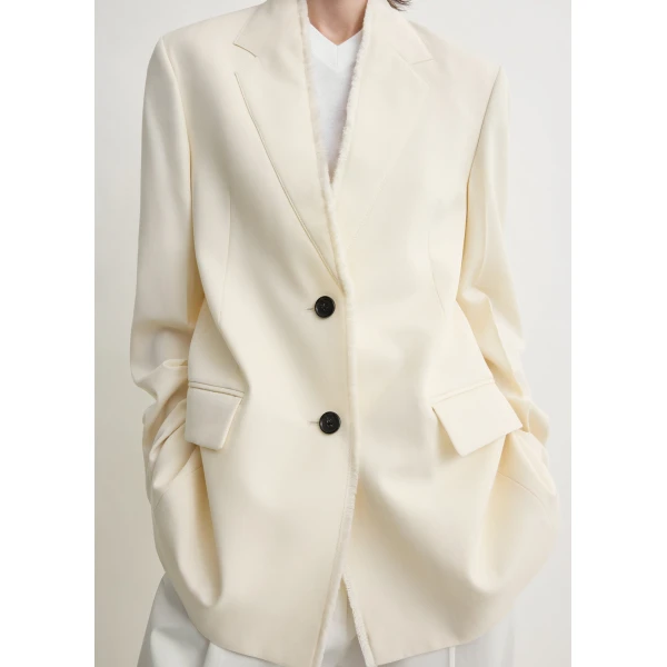 Totême Raw lapel jacket in Ecru - Jackets - Scandinavian Minimalist Luxury at Coveti