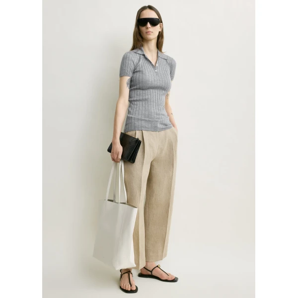 Totême Ribbed cashmere silk polo in Grey melange - Knitwear - Scandinavian Minimalist Luxury at Coveti