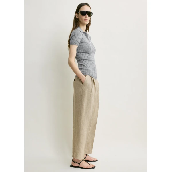 Totême Ribbed cashmere silk polo in Grey melange - Knitwear - Scandinavian Minimalist Luxury at Coveti