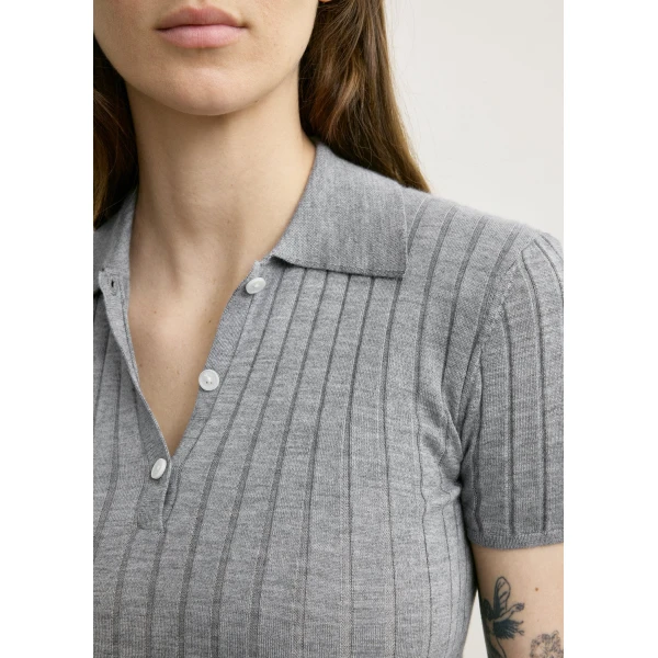 Totême Ribbed cashmere silk polo in Grey melange - Knitwear - Scandinavian Minimalist Luxury at Coveti
