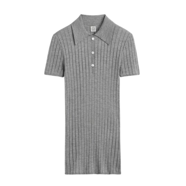 Totême Ribbed cashmere silk polo in Grey melange - Knitwear - Scandinavian Minimalist Luxury at Coveti