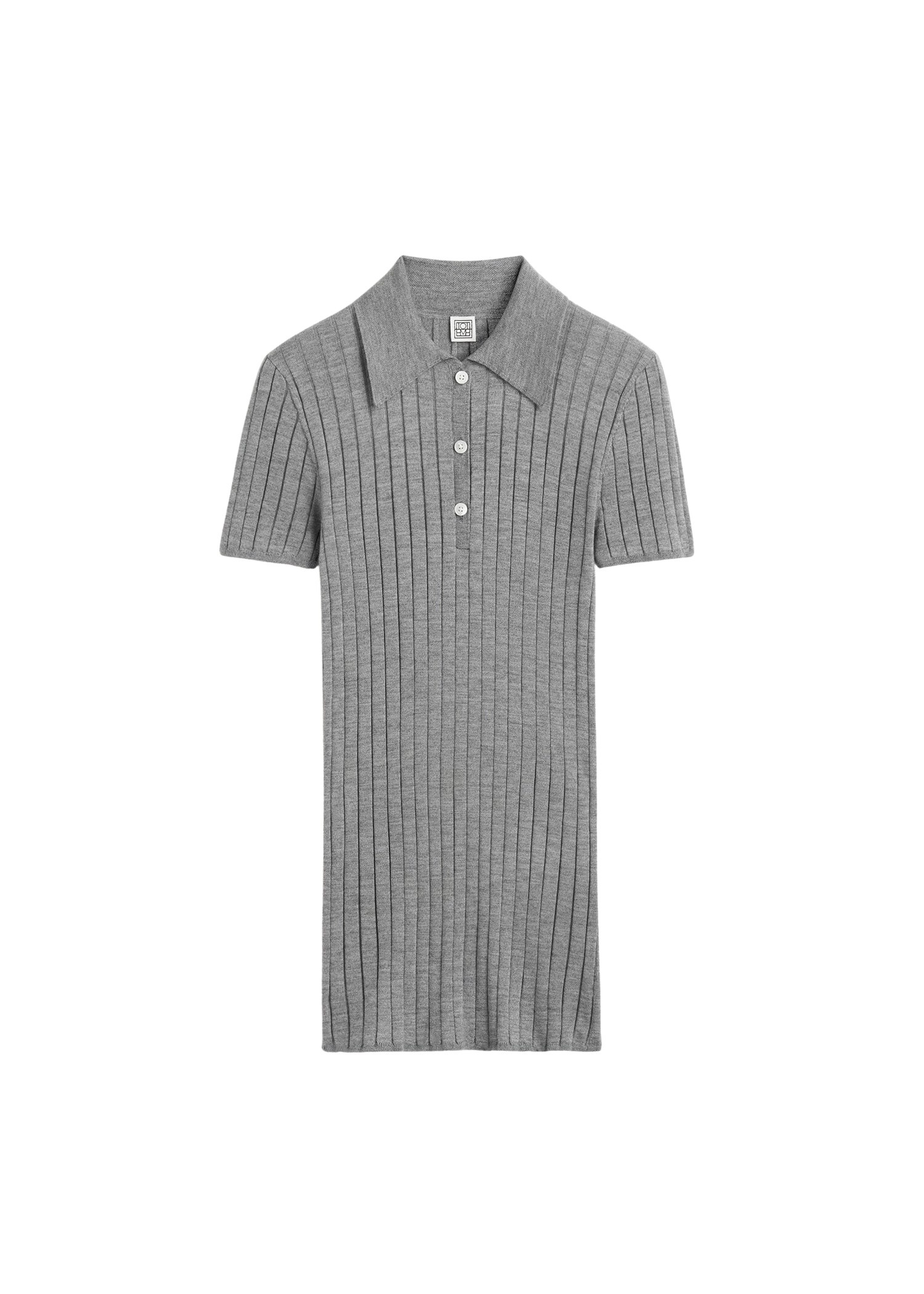Totême Ribbed cashmere silk polo in Grey melange - Knitwear - Scandinavian Minimalist Luxury at Coveti