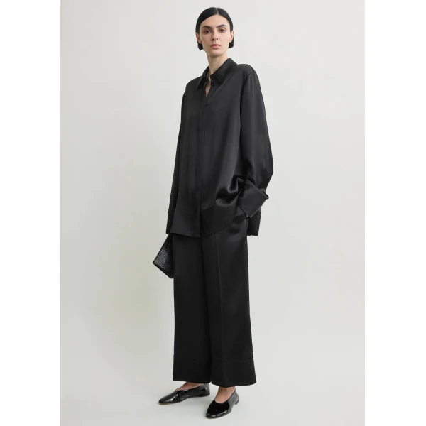 Totême Satin drawstring trousers in Black - Pants - Scandinavian Minimalist Luxury at Coveti