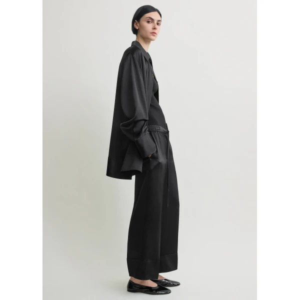 Totême Satin drawstring trousers in Black - Pants - Scandinavian Minimalist Luxury at Coveti