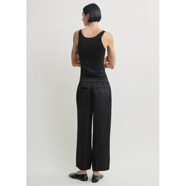 Totême Satin drawstring trousers in Black - Pants - Scandinavian Minimalist Luxury at Coveti