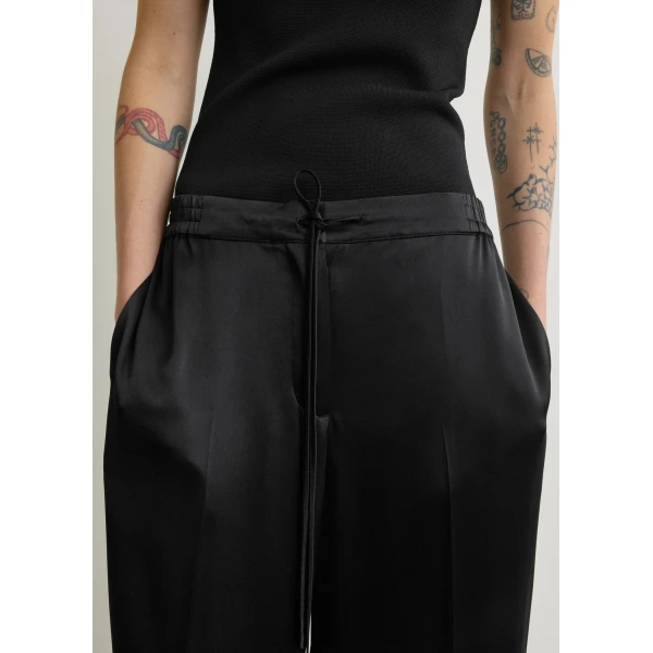 Totême Satin drawstring trousers in Black - Pants - Scandinavian Minimalist Luxury at Coveti